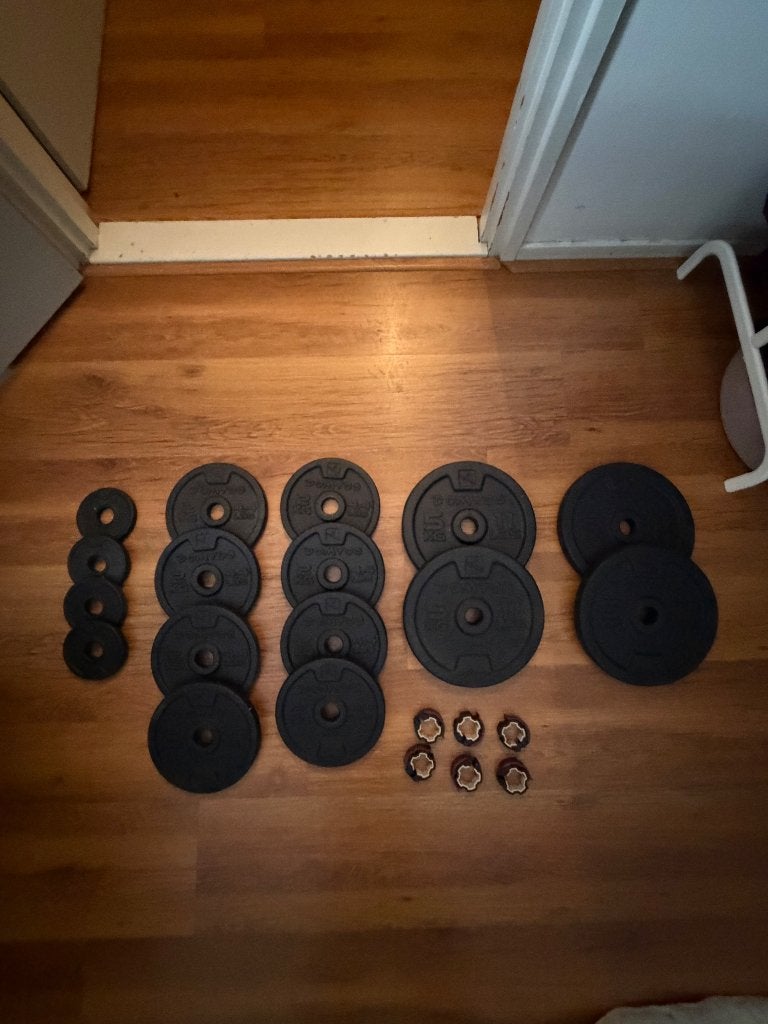 Gewichtset incl EZ Curl bar, halterstang en 2x dumbell stang, Sport en Fitness, Fitnessmaterialen, Zo goed als nieuw, Overige typen