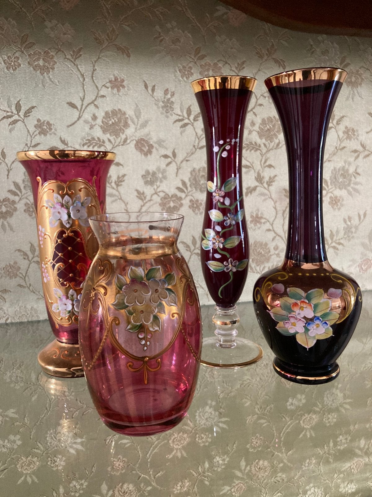 Boheems antieken murano glazen vaasjes set van 4, Antiek en Kunst, Antiek | Glas en Kristal, Ophalen of Verzenden