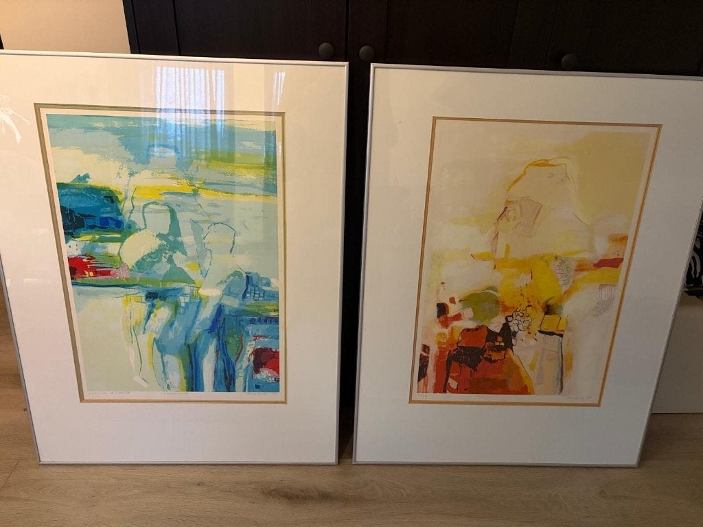 Grote set van 2 ingelijste zeefdrukken Marijke Boomsma, Antiek en Kunst, Kunst | Litho's en Zeefdrukken, Ophalen