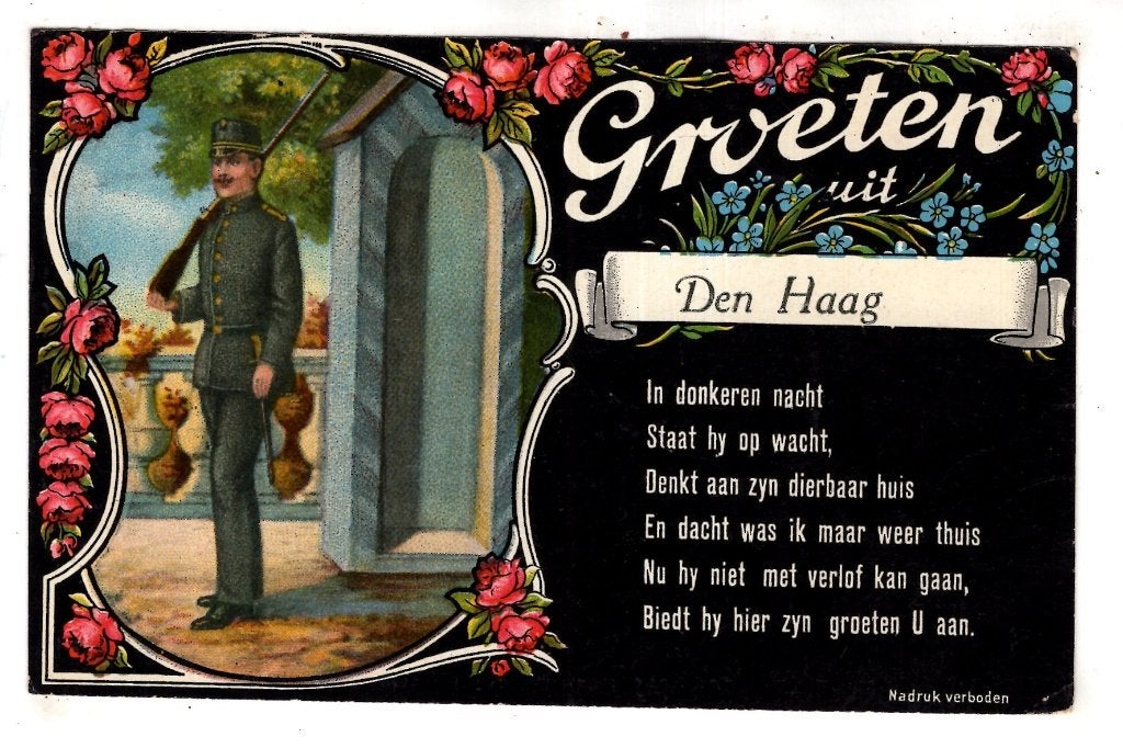 Den haag 2 Groet en Rijmpje  Militair Post 1916, Verzamelen, Ansichtkaarten | Nederland, Ophalen of Verzenden, Voor 1920, Gelopen