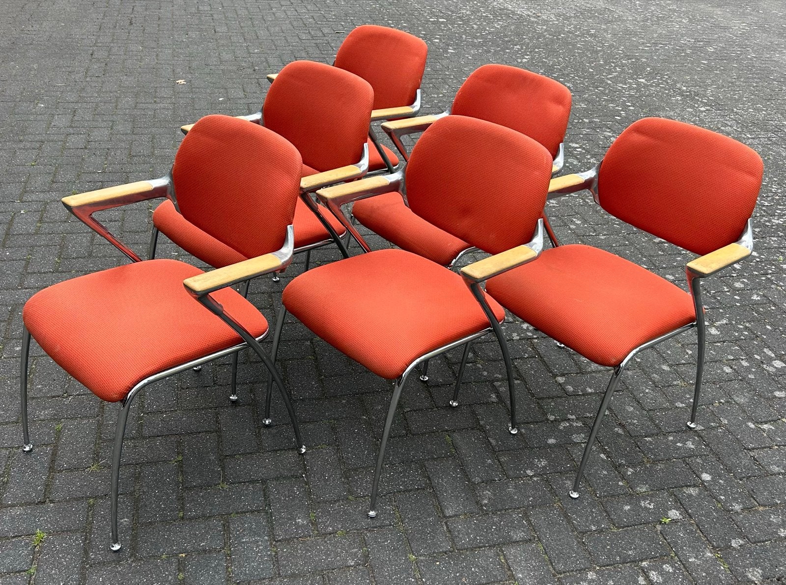Set van 6 Brunner design stoelen, Huis en Inrichting, Stoelen, Ophalen, Gebruikt, Overige kleuren, Midcentury vintage design, chroom, kwaliteit Made in Germany