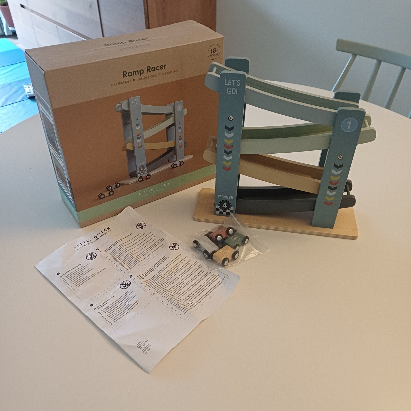 Little Dutch Houten Ramp Racer / Rollerbaan met 4 auto's, Ophalen of Verzenden, Zo goed als nieuw, Overige typen