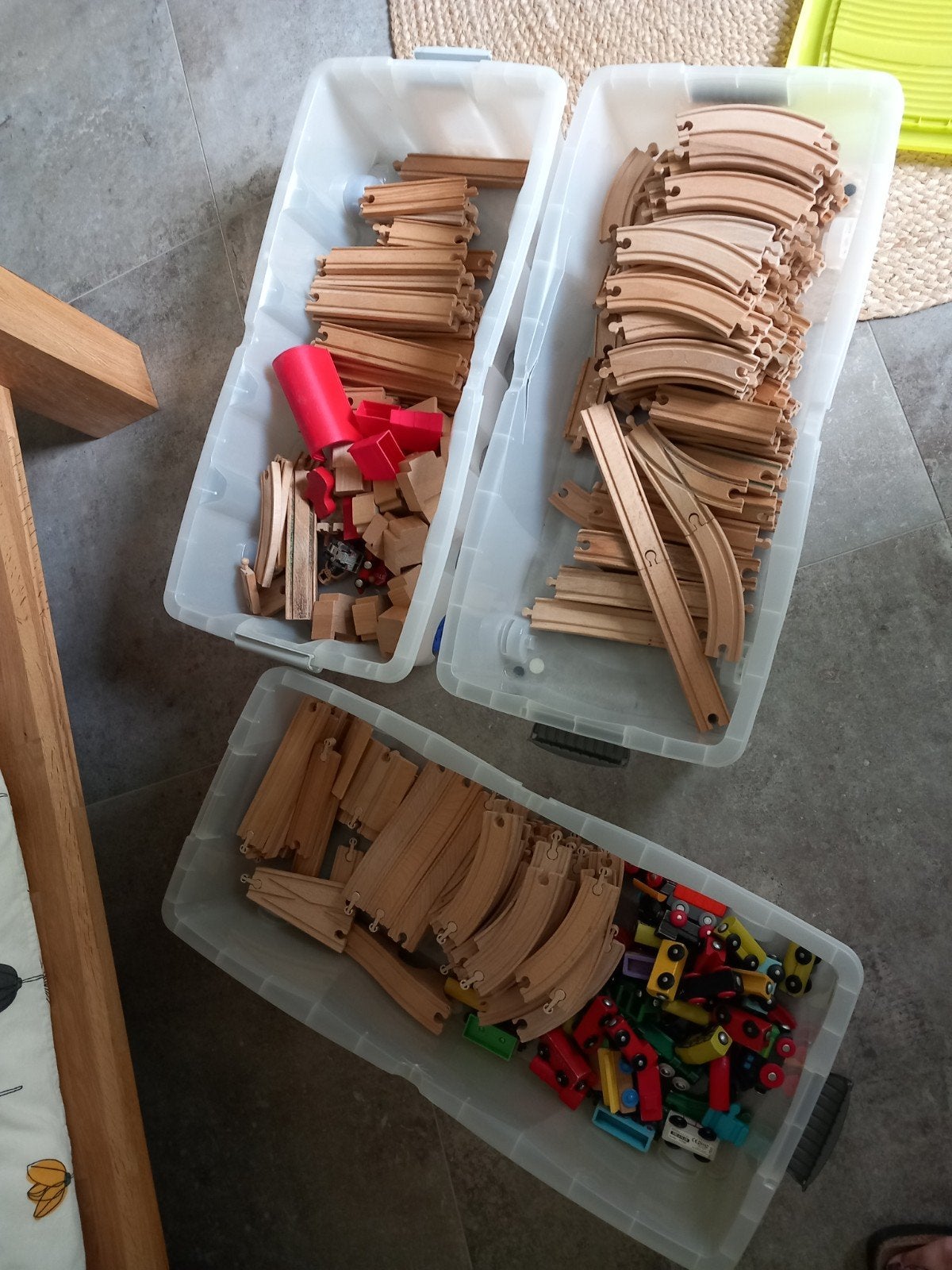 Grote partij houten treinrails en treintjes, Kinderen en Baby's, Speelgoed | Houten speelgoed, Ophalen of Verzenden, Gebruikt