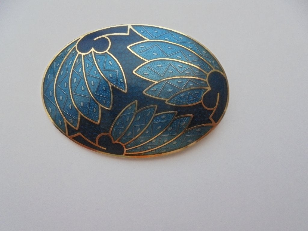 Vintage broche ovale cloisonné  blauw, Overige materialen, 4 tot 7 cm, Blauw, Ophalen of Verzenden