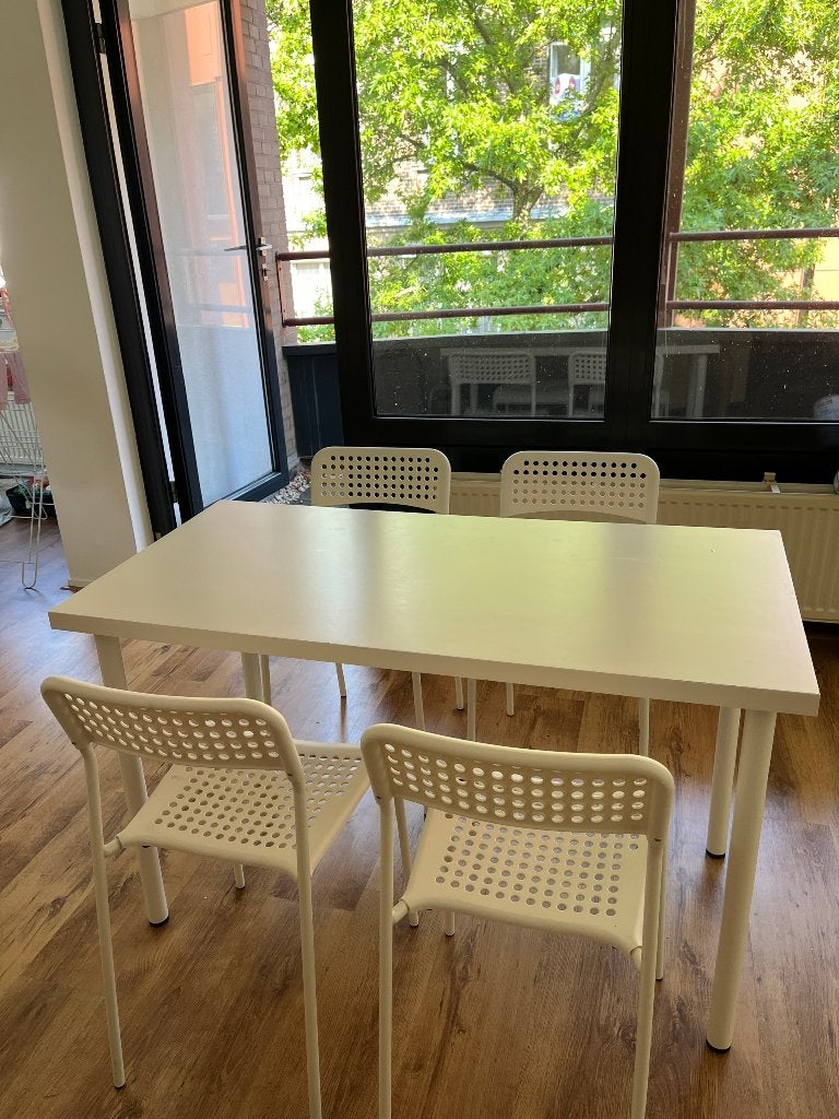 IKEA Tafel, wit,120x60 cm en 4x Eetkamerstoel, wit, Ophalen, Zo goed als nieuw