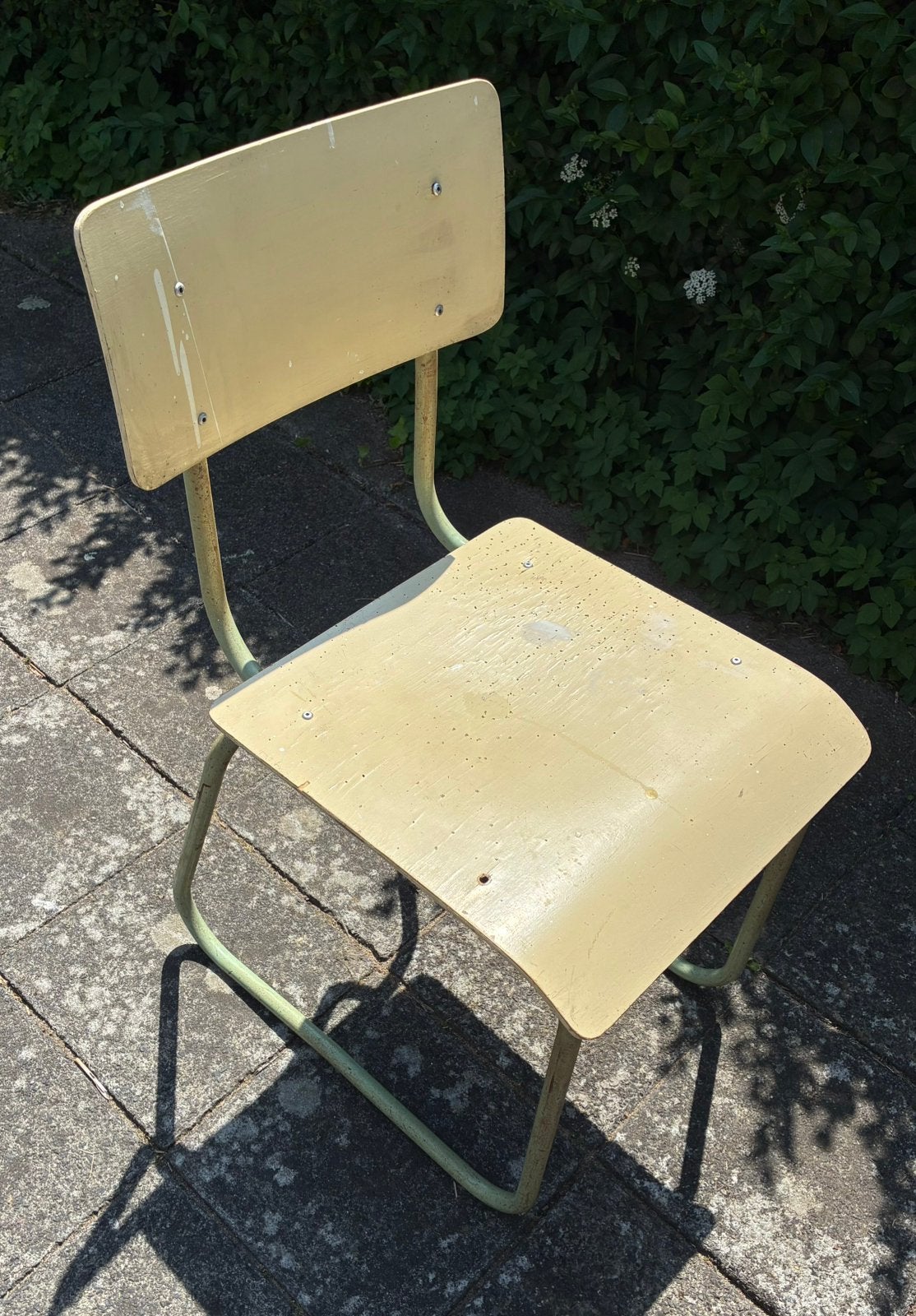 Retro buizenframe sledestoel met houten zitting + rugleuning, Ophalen