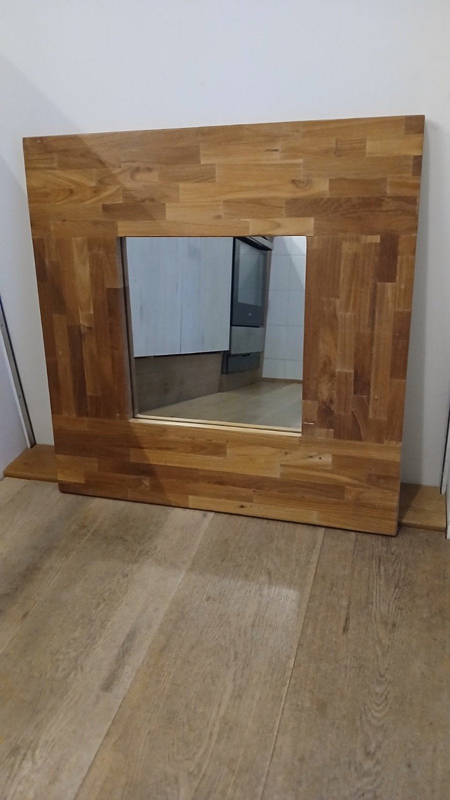 Spiegel teak 60 x 60, Huis en Inrichting, Woonaccessoires | Spiegels, Ophalen, Vierkant, 50 tot 75 cm, Minder dan 100 cm