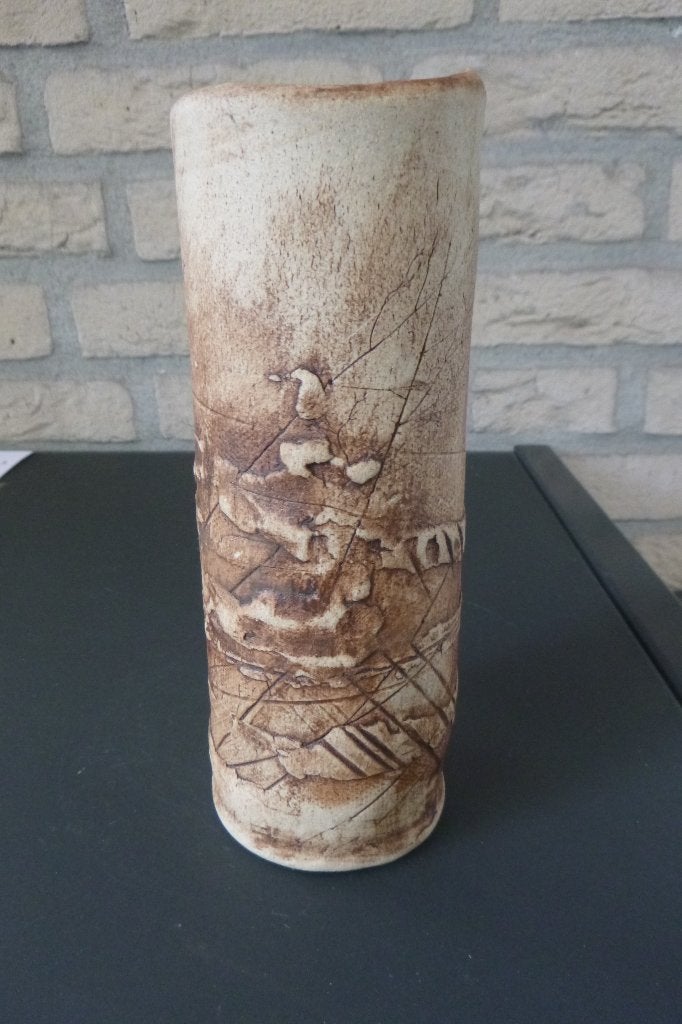 mooi gemerkt vaasje: 17 cm hoog, Ophalen of Verzenden, Gebruikt, Overige kleuren, Steen/keramiek