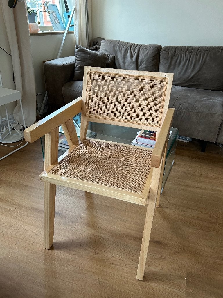 Houten stoel met rotan zitting en rugleuning, Ophalen, Gebruikt, Hout, Eén