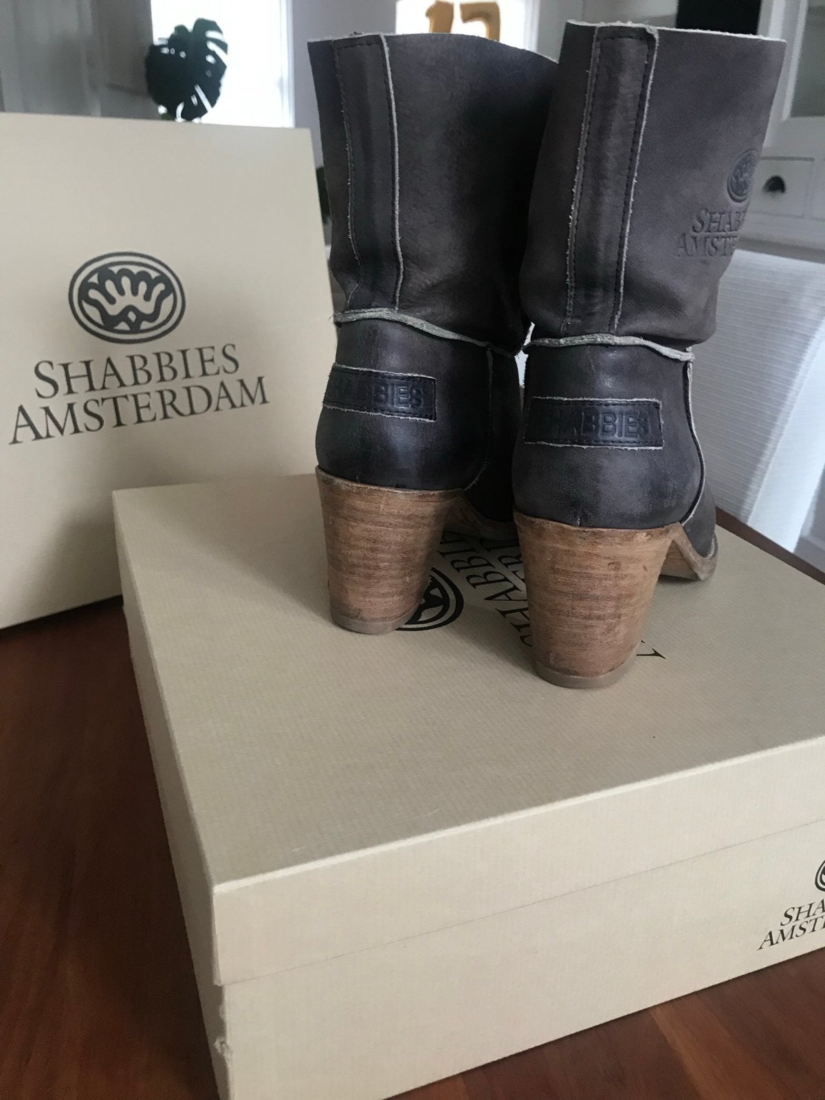 Shabbies Amsterdam laarzen maat 37 - Nappa Garment Mud, Ophalen of Verzenden, Gedragen, Grijs, Lage of Enkellaarzen