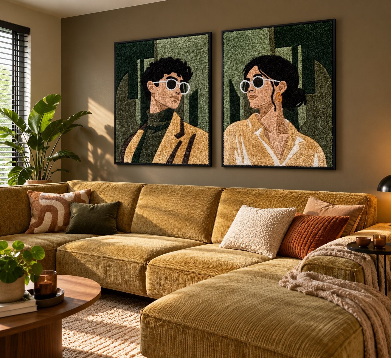 💚 Statement duo – handgetufte wandkunst, 83 cm, 63 cm, Wandkleed, Nieuw