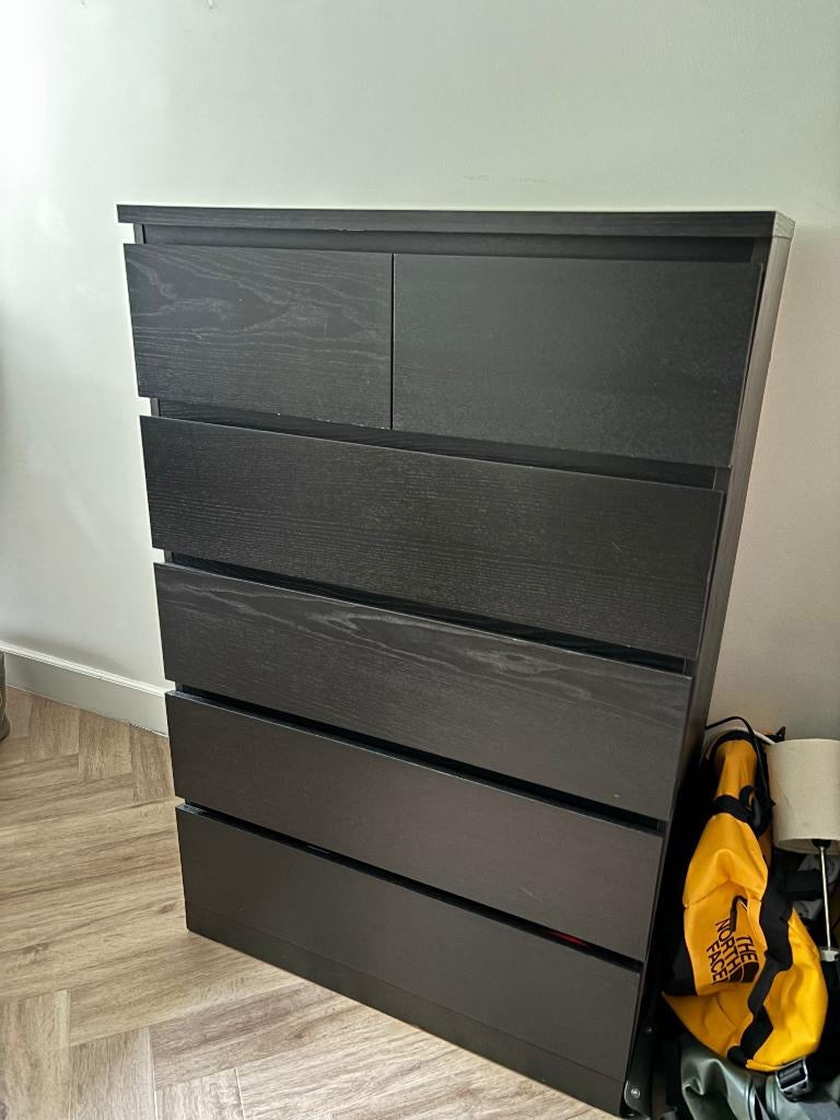 IKEA MALM ladekast 6 lades – zwart/bruin – 80x48x123 cm, Ophalen, 5 laden of meer, 100 tot 150 cm, 50 tot 100 cm