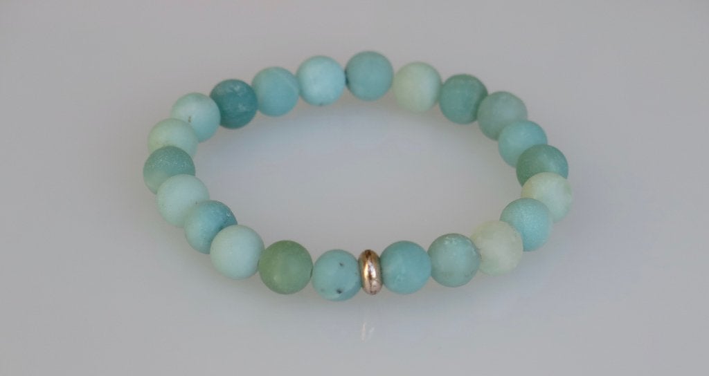 Mooie armband met blauwe frosted Amazoniet, Nieuw, Elastiek, Met edelsteen, Verzenden