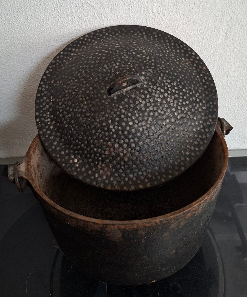 Vintage doofpot, spatscherm en rekje met o.a. pook., Ophalen, Gebruikt, Vrijstaande haard, Overige soorten
