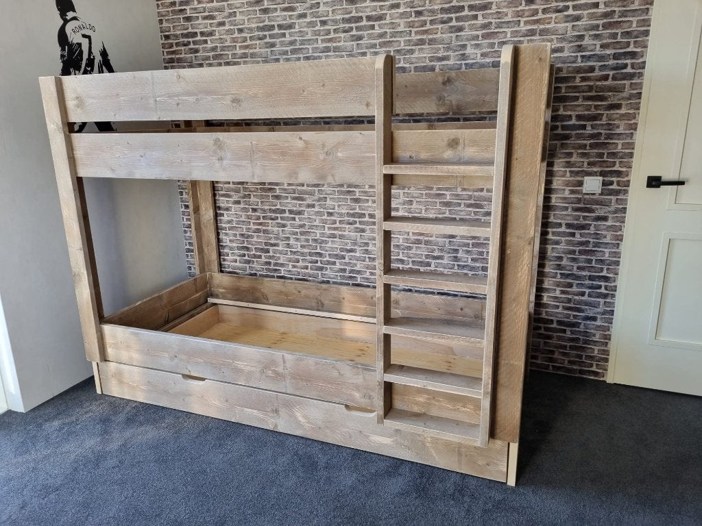 Steigerhouten stapelbed op maat, Huis en Inrichting, Slaapkamer | Stapelbedden en Hoogslapers, 90 cm, 160 tot 180 cm, Ophalen of Verzenden