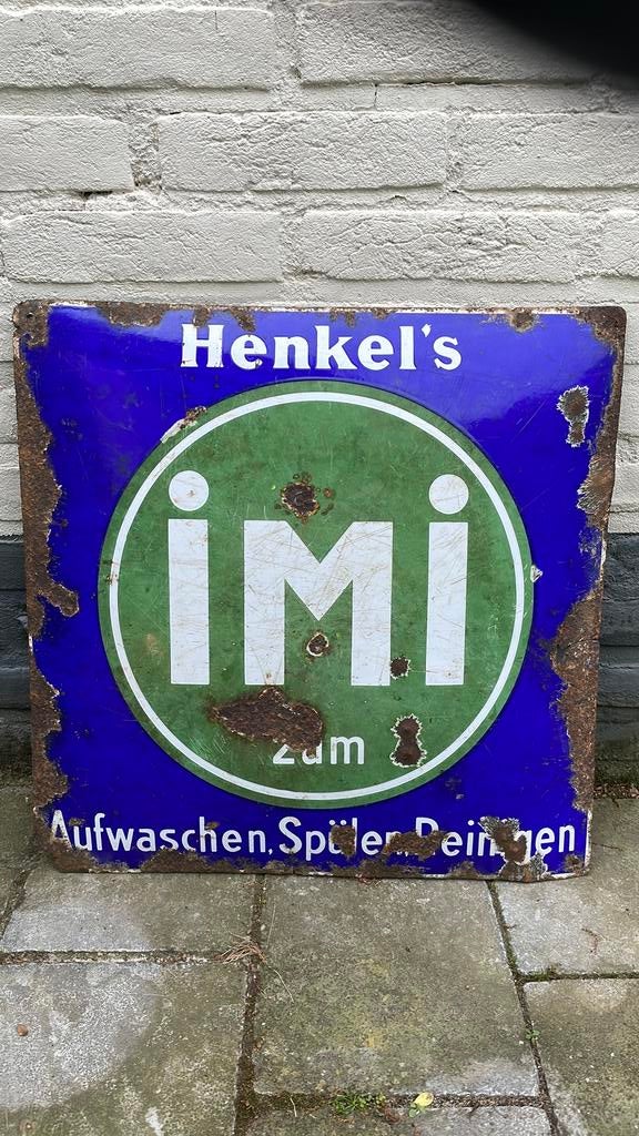 Emaille reclame bod IMI zum Aufwaschen, Spülen Reinigen, Verzamelen, Ophalen of Verzenden, Gebruikt, Reclamebord