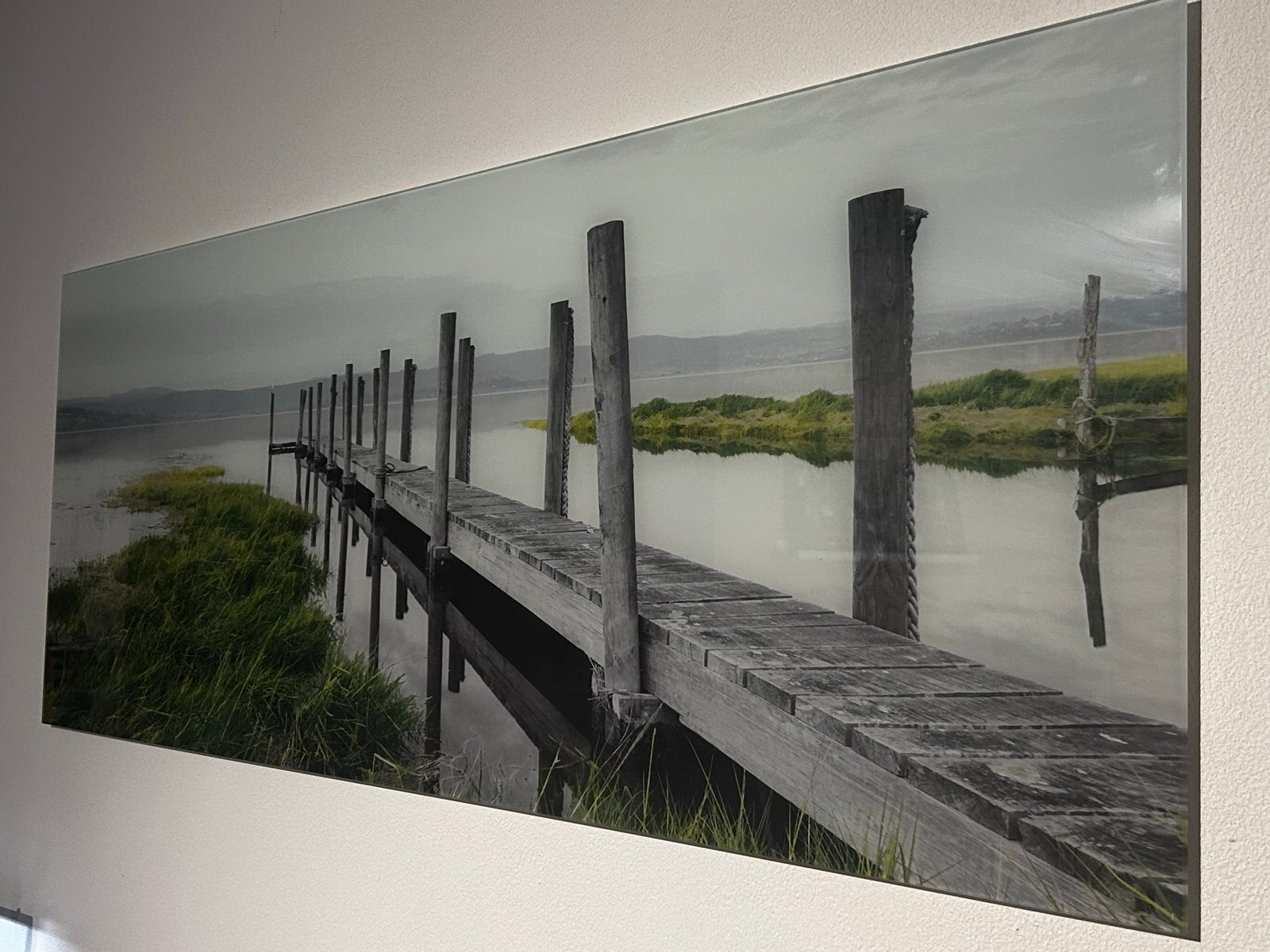 Glasschilderij wanddecoratie steiger op water, glasplaat, Ophalen, Nieuw, 100 tot 125 cm, Print