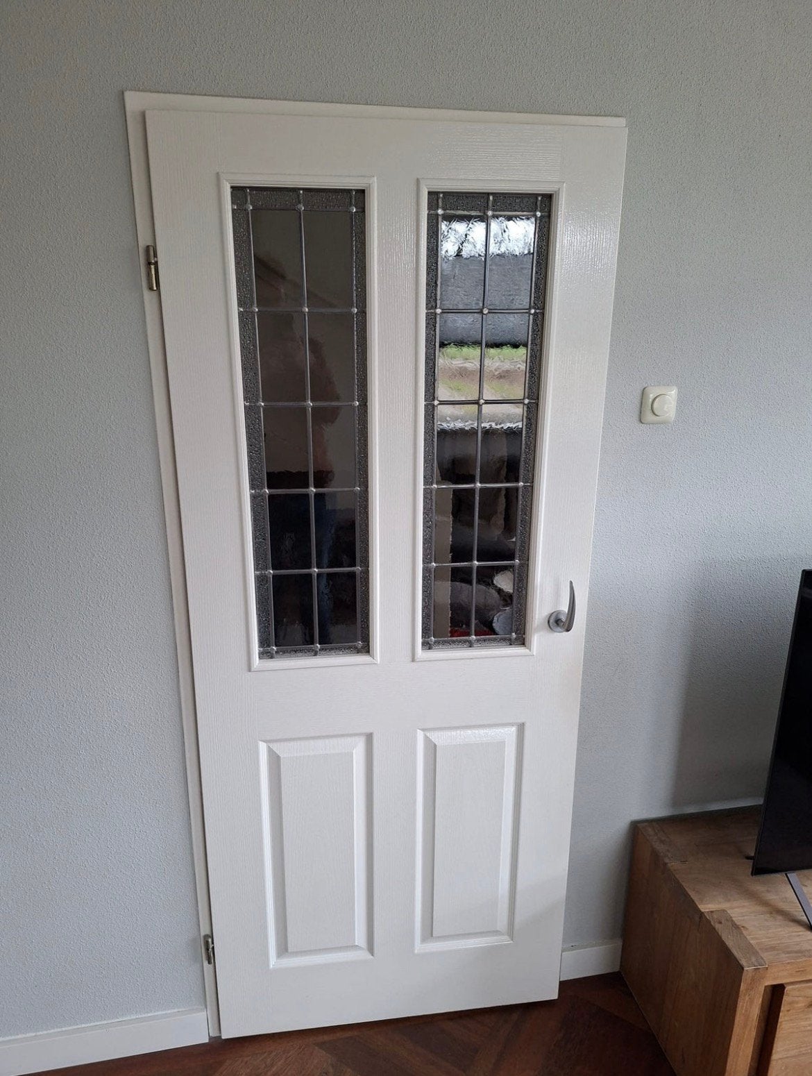 Opdekdeur met glas-in-lood, Ophalen, Binnendeur, 200 tot 215 cm, Glas