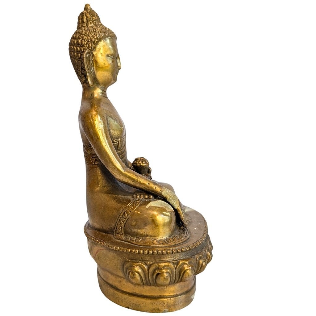 Bronzen Medicijn Boeddha Bhaisajyaguru – Nepal – 126, Gebruikt, 16 cm, Ophalen of Verzenden, Goud