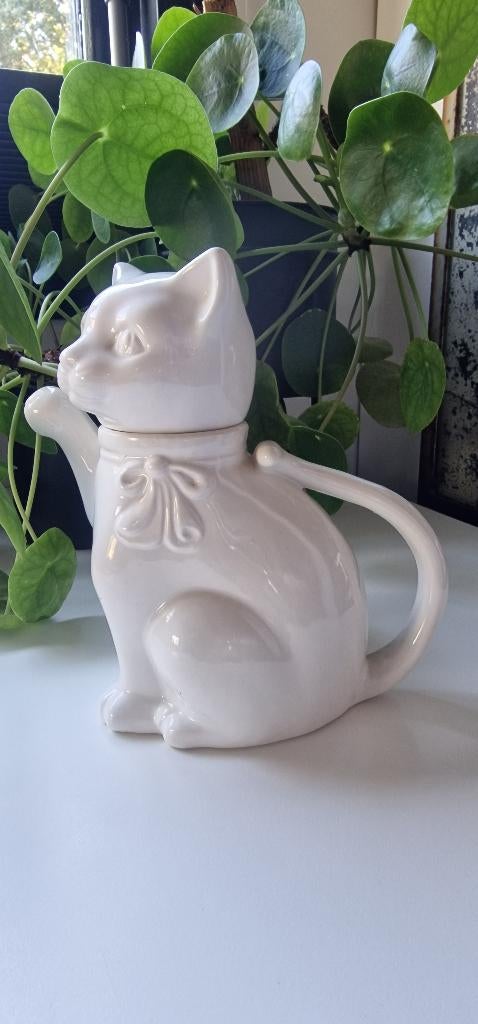 Vintage theepot - Witte kat - Jaren 70/80, Huis en Inrichting, Keuken | Servies, Gebruikt, Overige typen, Onbekend, Ophalen of Verzenden