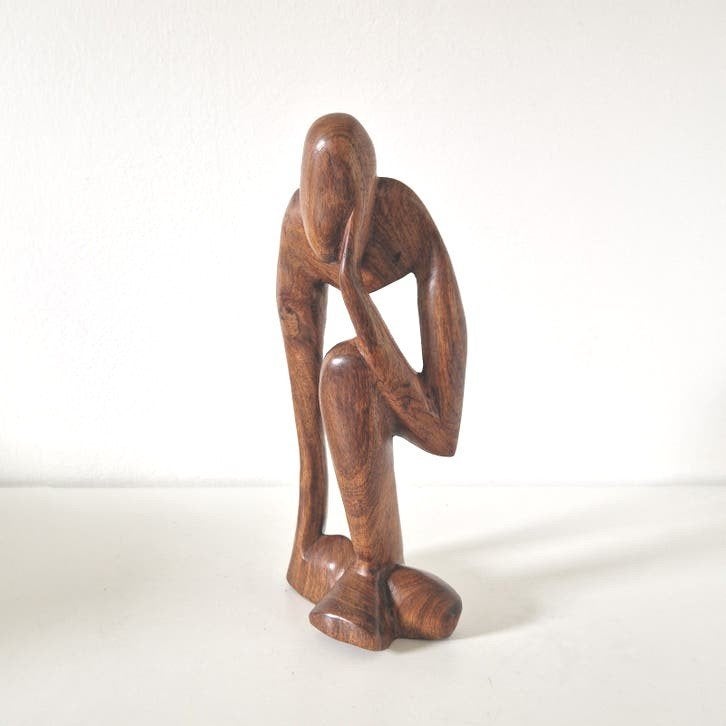 Midcentury Artwork Houtsnijwerk De Denker Teakhout, Ophalen of Verzenden