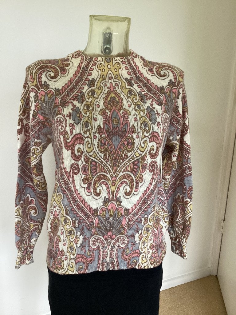 Vintage wollen trui in Paisley motief pasteltinten mt 40/42, Kleding | Dames, Maat 38/40 (M), Meerkleurig, Ophalen of Verzenden