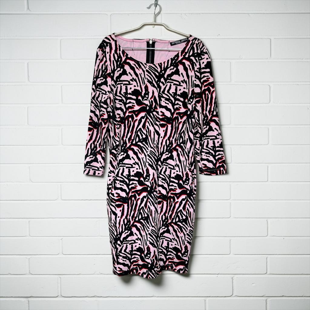 Juffrouw Jansen Jurk Maat L Lichtroze Rood Zwart Zebra Print, Kleding | Dames, Jurken, Zo goed als nieuw, Maat 42/44 (L), Roze