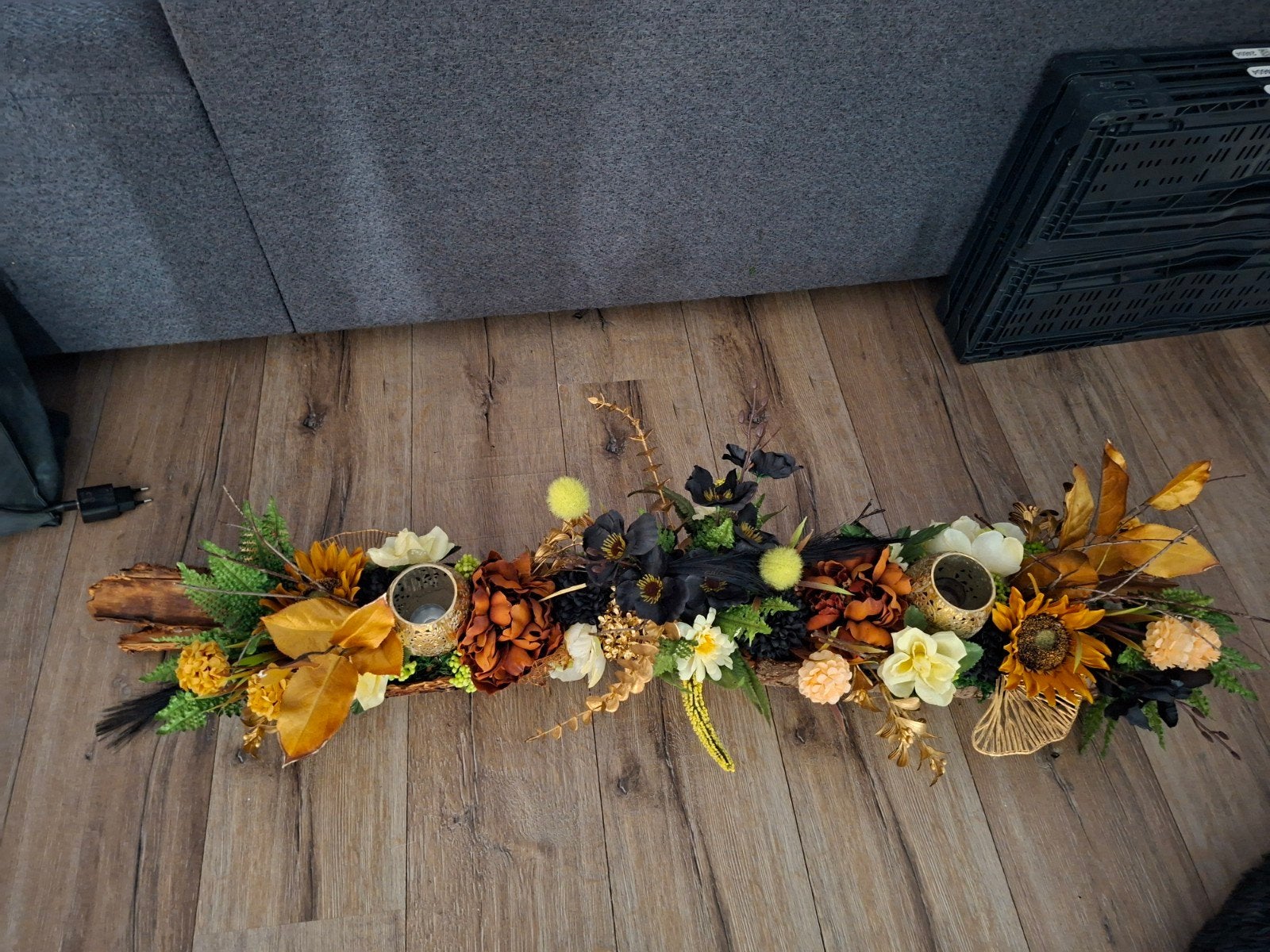 Prachtige Herfstdecoratie Stuk met Kandelaars 1.15 lang, Hout, Meerkleurig, Ophalen of Verzenden, Landelijk