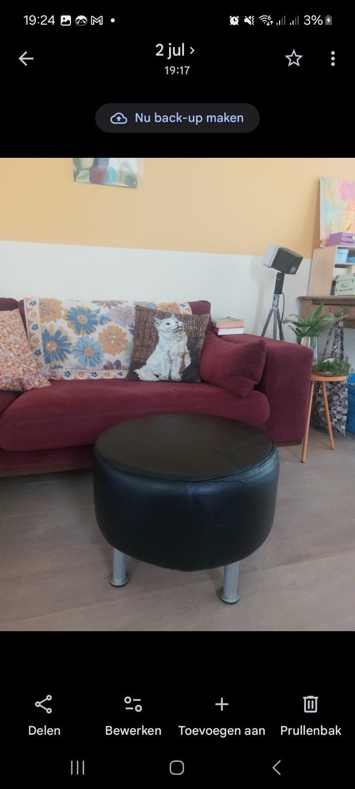 Vintage IKEA leren poef, Huis en Inrichting, Ophalen, Minder dan 50 cm, Gebruikt, Rond