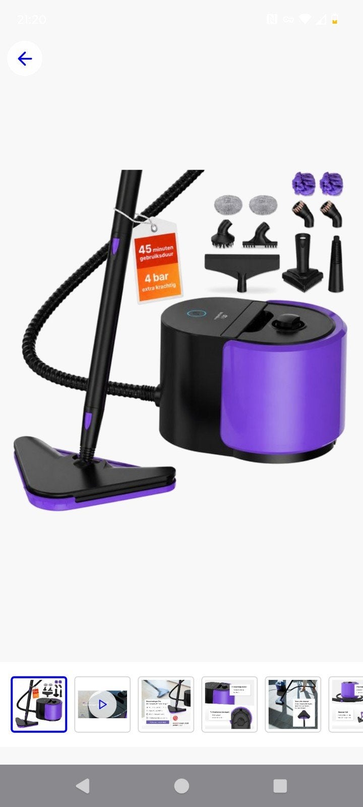 Paarse Motionflow Stoomreiniger PRO - met accessoires, Witgoed en Apparatuur, Stoomapparaten, Ophalen of Verzenden, Zo goed als nieuw