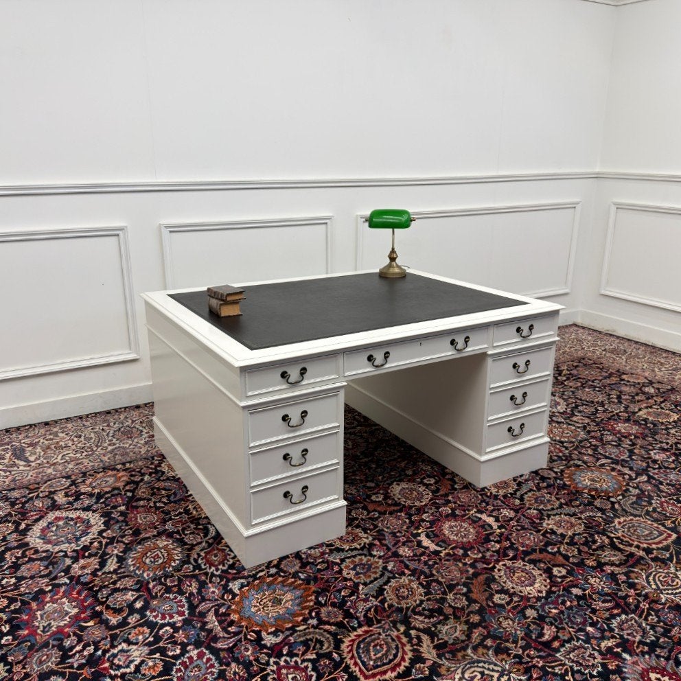 Klassiek Engelse Witte Chesterfield Bureau Partnerdesk, Ophalen of Verzenden