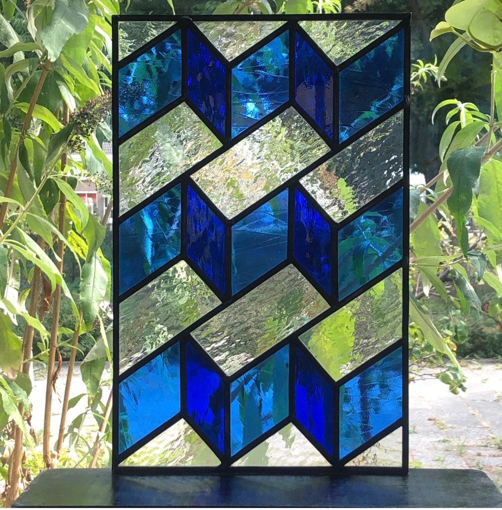 Modern glas in lood raam, eindhoven cadeau, Ophalen, Gevelraam of Ruit, Zo goed als nieuw, Minder dan 80 cm