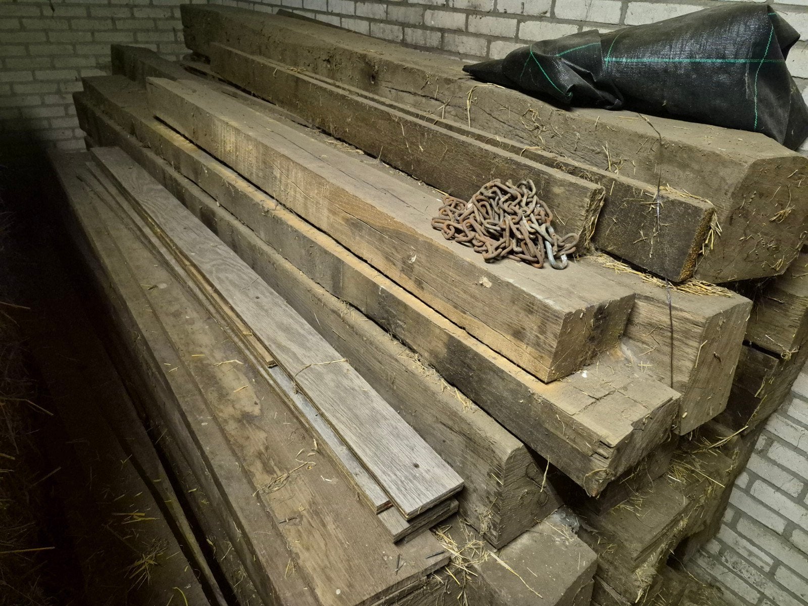 Partij eiken houten balken, Ophalen, Eiken, Balk, 50 mm of meer