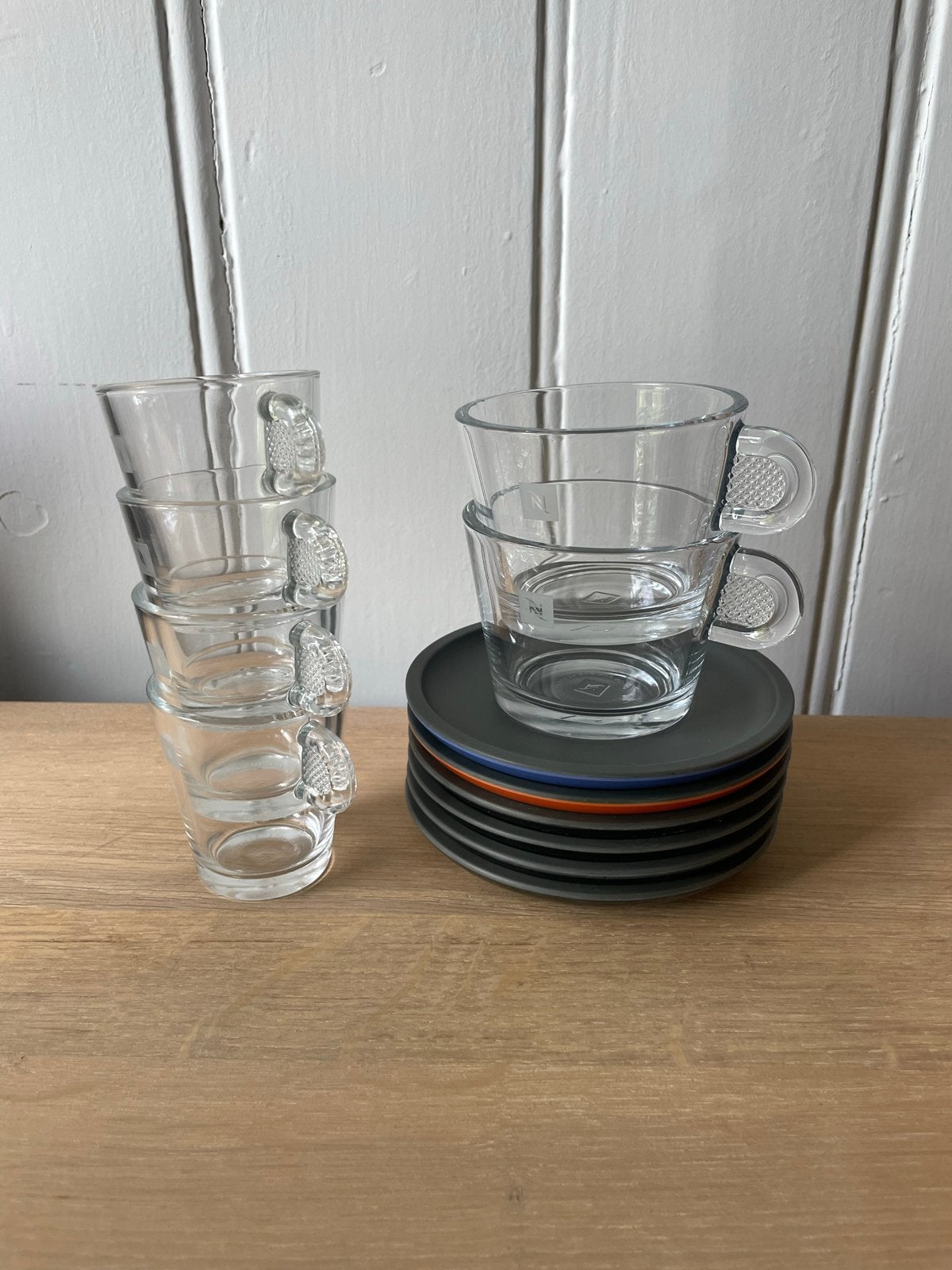 Nespresso koffie- en espressokopjes met schotels, Ophalen, Gebruikt, Overige merken, Glas