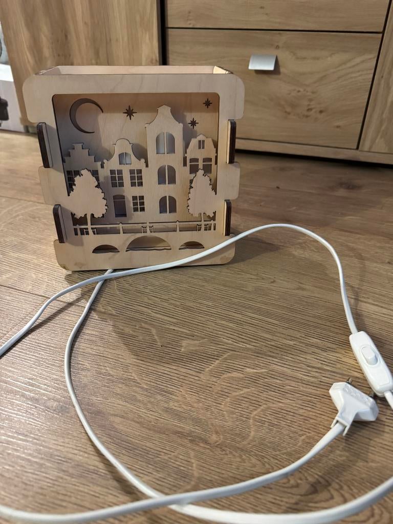 Houten LED-lampje Amsterdamse grachtenpandjes, Huis en Inrichting, Ophalen of Verzenden, Gebruikt