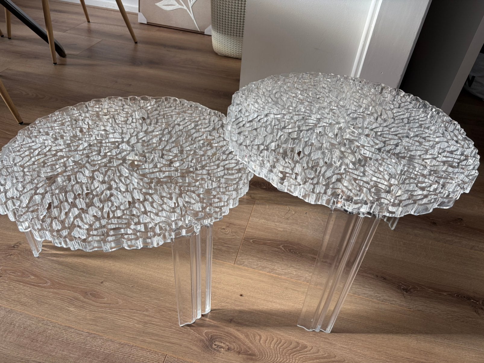 Kartell T-Table set van 2 – transparant design, Ophalen, Gebruikt, Rond