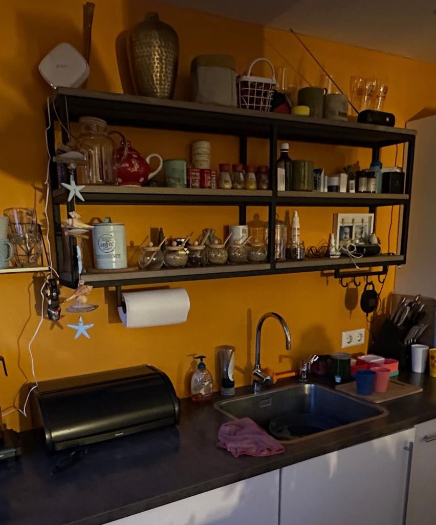 Wandrek keuken zware kwaliteit staal - hout 150 x 20.5 x 56, Ophalen, Zo goed als nieuw, Minder dan 150 cm, Minder dan 100 cm
