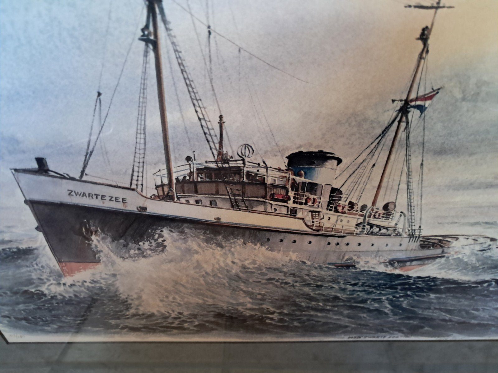 Reproductie 'De Zwarte Zee' - Maritiem Kunstwerk, Ophalen, Achter glas, Print, Maritiem / water