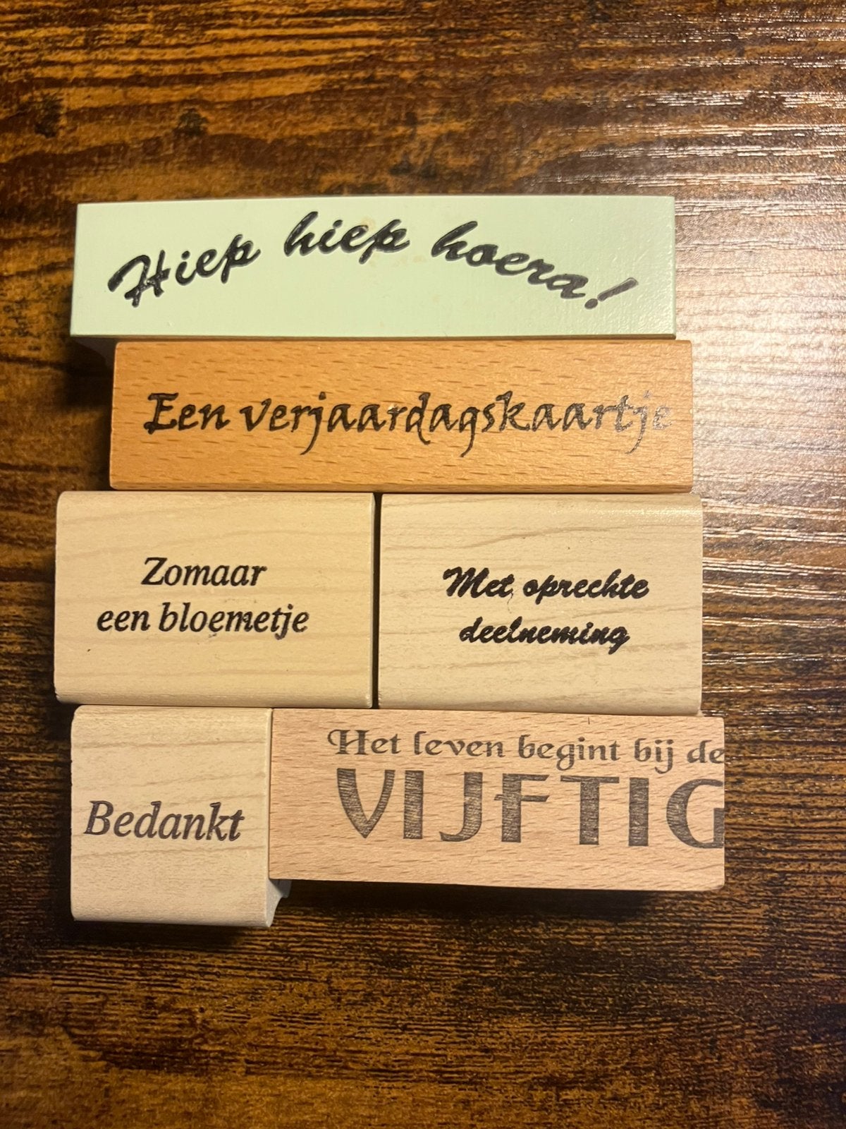 Houten Tekst Stempels, Ophalen of Verzenden, Zo goed als nieuw, Houten stempel