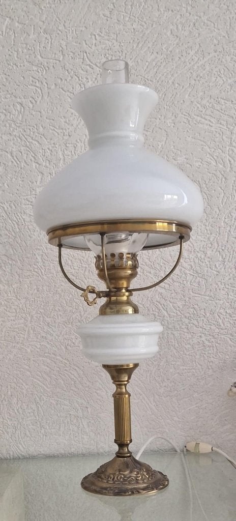 Oude electrische tafellamp van melkglas, Ophalen of Verzenden
