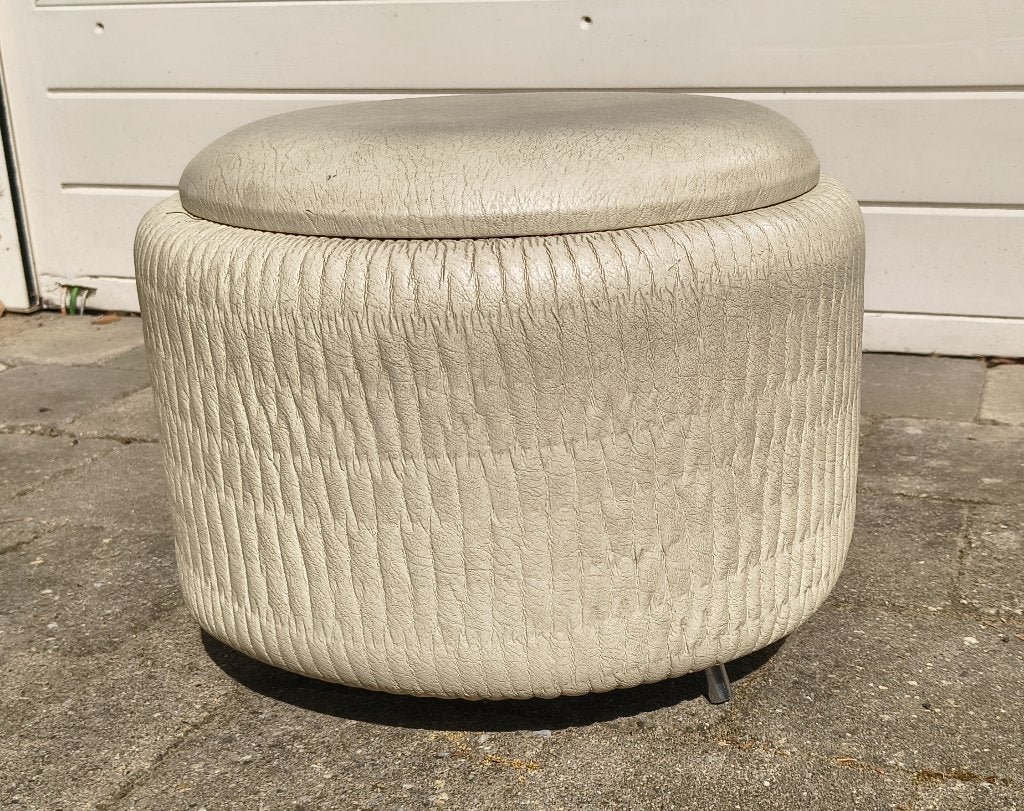 Wit lederen poef / naaikruk, Minder dan 50 cm, Gebruikt, Minder dan 50 cm, Ophalen of Verzenden