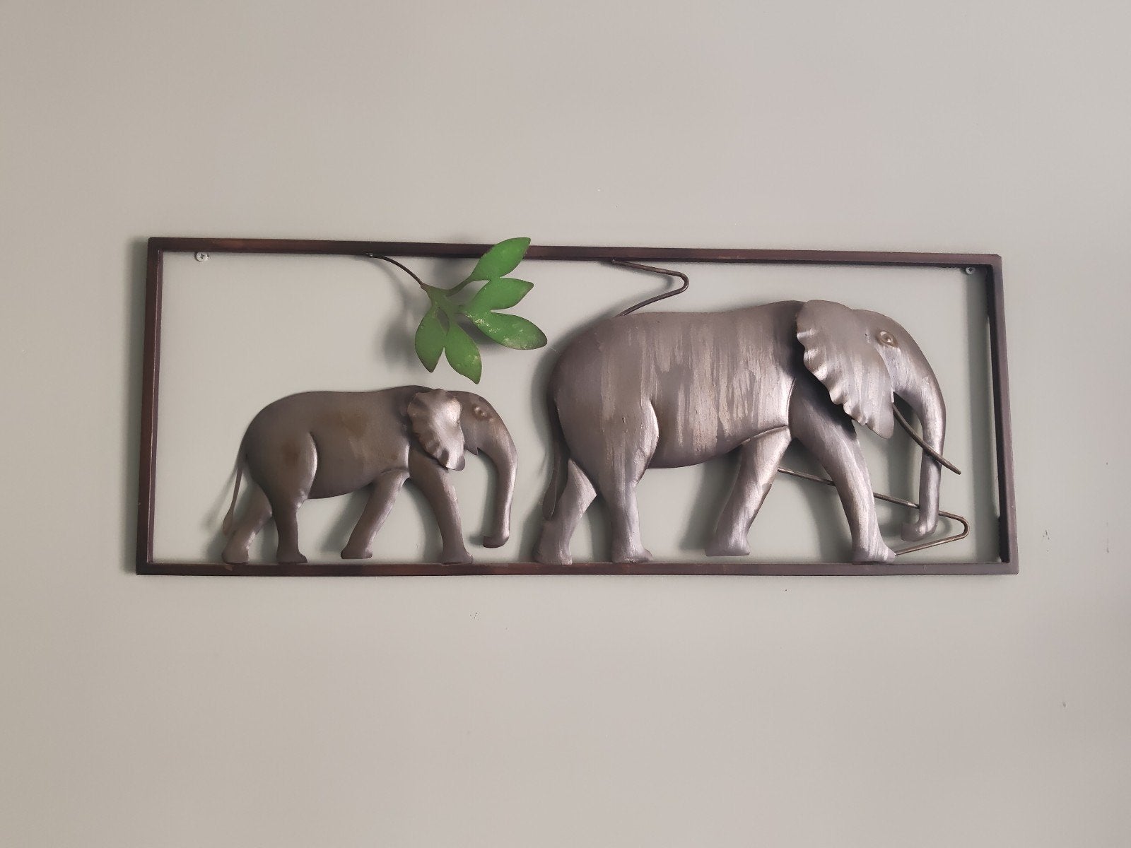 Wanddecoratie olifanten metaal - 20x60 cm, Metaal, Gebruikt, Meerkleurig, Decoratieobject