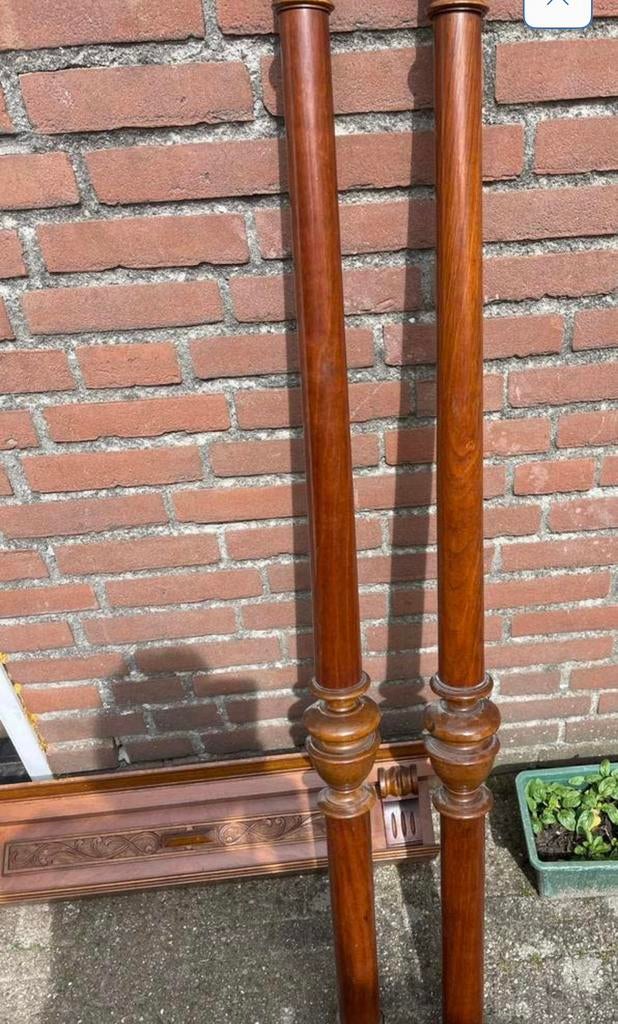 Antieke houten zuilen en ornament van halspiegel, Ophalen of Verzenden