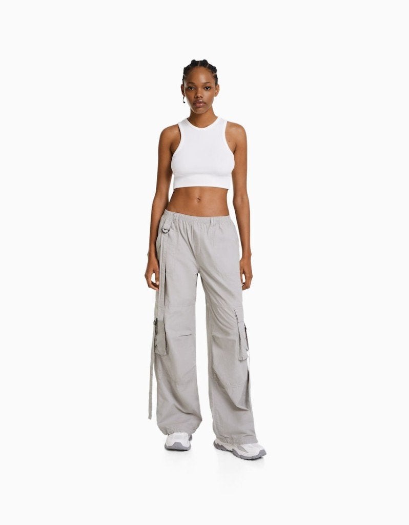 Bershka keper cargobroek M cargo broek grijs grijze, Maat 38/40 (M), Verzenden, Gedragen, Grijs