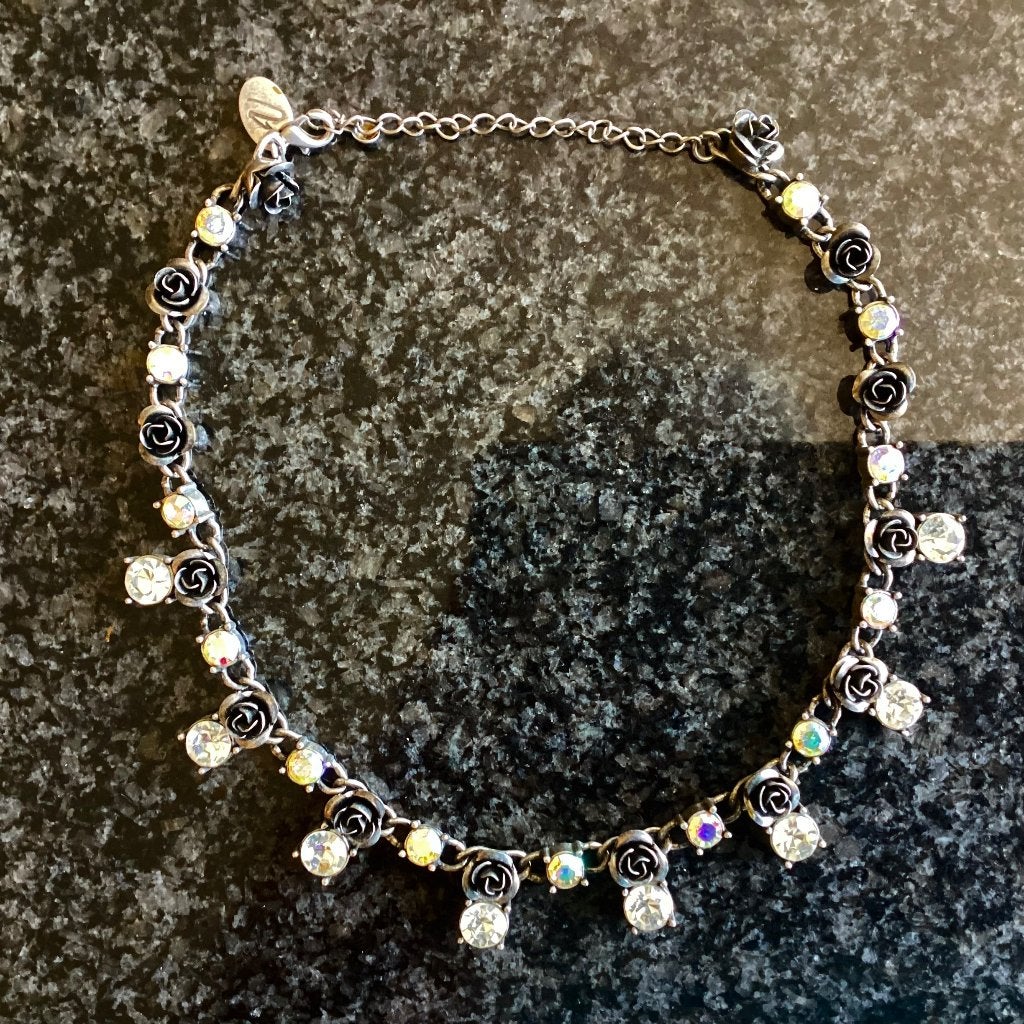 Ketting, metaal, kristallen, kort, vintage, Ophalen, Overige materialen, Gebruikt, Met strass
