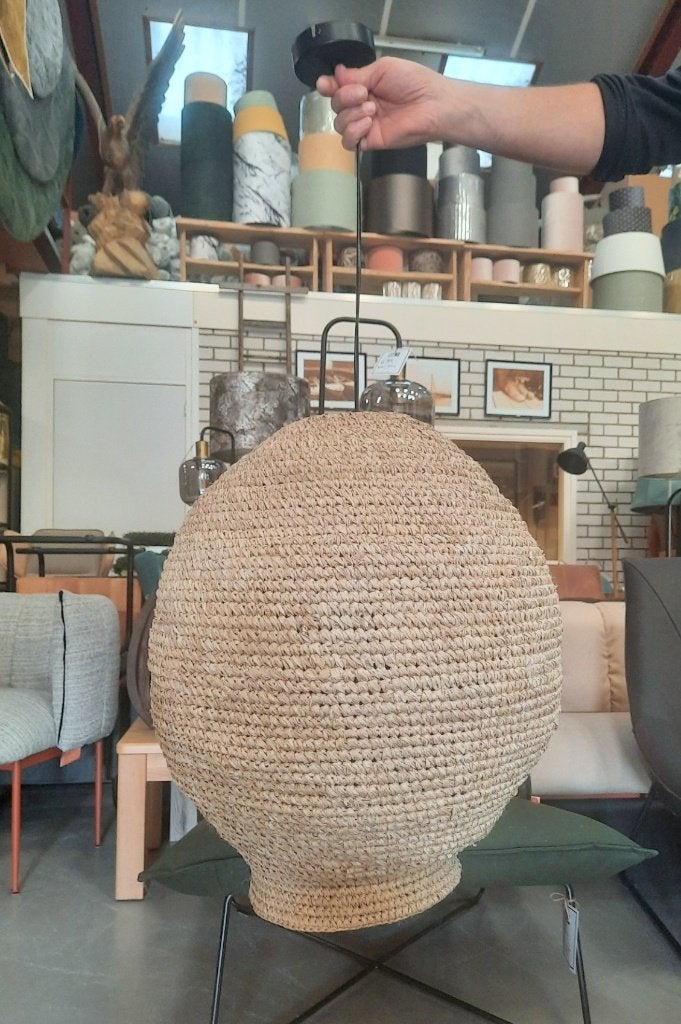 Gave ronde jute hanglamp CORYP Light & Living Ø45 palmblad, Ophalen of Verzenden, Zo goed als nieuw, Natuurlijk materiaal, E27 (groot)