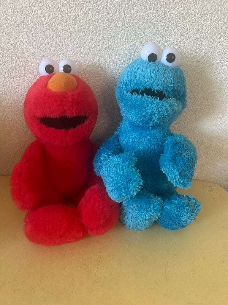 Sesamstraat knuffels Elmo & Koekiemonster pluche set, Gebruikt, Overige merken, Overige typen, Ophalen of Verzenden