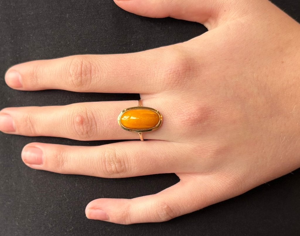 Amber 14k gouden vintage dames ring handgemaakt retro, 18 tot 19, Voordeelsieraden, Ophalen of Verzenden, Zo goed als nieuw