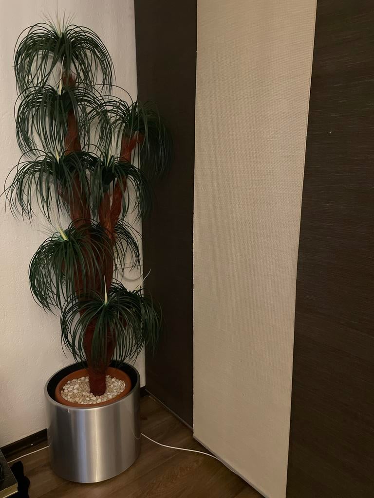 Kunstboom met RVS pot met wieltjes, Ophalen, Groen, Onderhoudsvrij, Kunstbloem