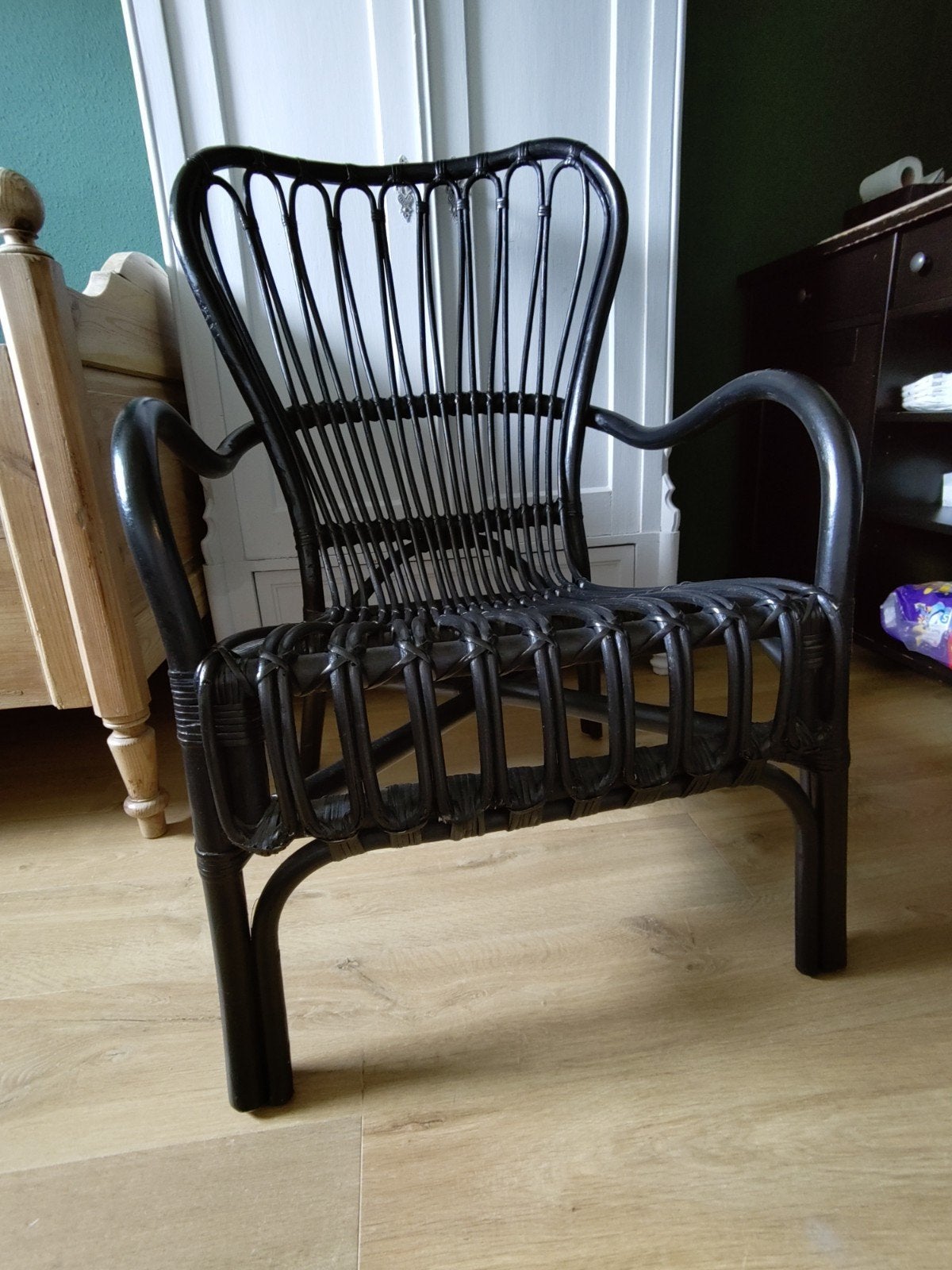 IKEA STORSELE rotan fauteuil, zwart, Ophalen, Gebruikt, Modern, Scandinavisch, Zwart